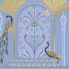 Elegant peacock and bird-themed design with intricate pastel patterns and gold accents, perfect for decorative wraps and stylish fashion accessories.