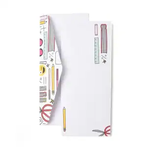 Colorful stationery notepad with doodle designs, perfect for jotting down notes and creative ideas at The Wraperie. Customizable and fun office supply for students and professionals.