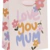 Bright love-themed gift bag with colorful floral design and "Love You Mum" message, perfect for Mother's Day or special occasions.