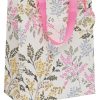 Vibrant floral gift bag with pink handles, perfect for celebrations, weddings, or special occasions. Features a delicate botanical print in pink, blue, yellow, and black on a white background.
