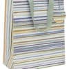 Colorful striped reusable shopping bag with pastel handles, eco-friendly design, perfect for groceries, shopping, and carrying everyday essentials.