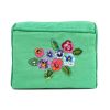 Bright green quilted clutch bag with colorful embroidered floral design, perfect for summer accessories and stylish outings.