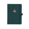 Aesthetic dark teal notebook with coffee cup logo and gold accents, perfect for journaling or note-taking.