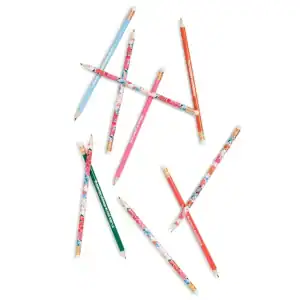 Colorful patterned pens with floral designs, perfect for creative writing and office use.
