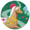 Colorful carousel horse illustration with floral accents, inspired by The Wraperie, perfect for decorating children's rooms or creating whimsical party decor.