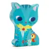Blue cartoon cat puzzle box featuring a cute feline with large eyes, yellow bow tie, and a small bird icon, suitable for children aged 3 and up.