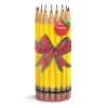 Colorful pencils tied with a ribbon and an apple-shaped "A+ Teacher" badge, perfect for teacher appreciation gifts or classroom decor.