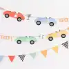 Colorful car-themed birthday banners with 