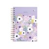 Vibrant floral-themed spiral-bound notebook with lavender cover, perfect for notes and journaling at The Wraperie.