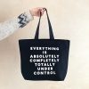Bold black tote bag with white text reading 