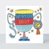Colorful Father's Day greeting card celebrating "World's Best Dad" with patriotic cup, ribbons, and stars, ideal for expressing love and appreciation for fathers.