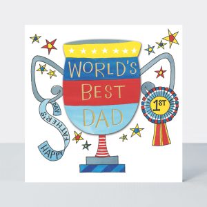 World's best dad trophy striped card