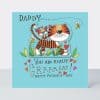 Colorful Father's Day card featuring playful tigers and heartfelt message for dad, perfect for expressing love and appreciation on Father’s Day.