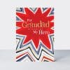 Colorful Father’s Day greeting card with bold red star and abstract design, ideal for granddad and hero appreciation, perfect for celebrating dads on special occasions.