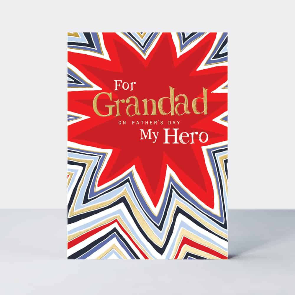 Colorful Father’s Day greeting card with bold red star and abstract design, ideal for granddad and hero appreciation, perfect for celebrating dads on special occasions.