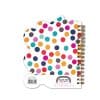 Colorful polka dot notebook with spiral binding, perfect for school or office use. Creative design by Rachel Ellen Designs featuring vibrant rainbow-colored dots on sturdy paper.
