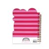 Bright pink and red striped spiral notebook designed by Rachel Ellen, perfect for writing, planning, and creative journaling. Features a colorful, whimsical heart-shaped cover for school or office use.