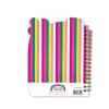 Bright striped notebook cover with colorful spiral binding, perfect for school or office use.