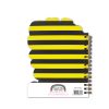 Bright yellow and black striped notebook with spiral binding, perfect for school or office use, featuring Rachel Ellen Designs logo.