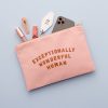 Pink makeup bag with the quote 