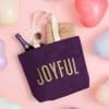 Bright purple tote bag with 