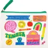 Teachers gift bag with colorful embroidered motivational phrases and school-themed designs, perfect for teachers appreciation and classroom celebrations.