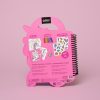 Vibrant pink unicorn-shaped coloring book with stickers and crayons, perfect for kids' creative activities, featuring 35 coloring pages, 2 sticker sheets, and 5 crayons for endless fun.
