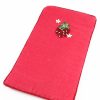 Strawberry embroidered jewelry pouch with beaded design and floral accents, perfect for storing jewelry and accessories.