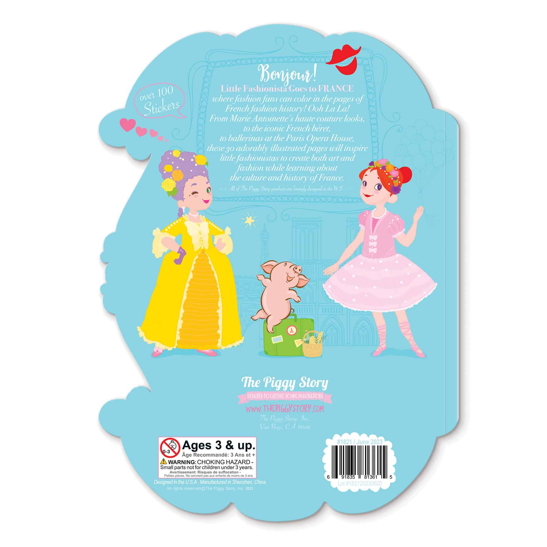 French fashion-inspired children's book with colorful illustrations of Little Fashionista in Paris, promoting art, culture, and French history for kids over 3 years old.