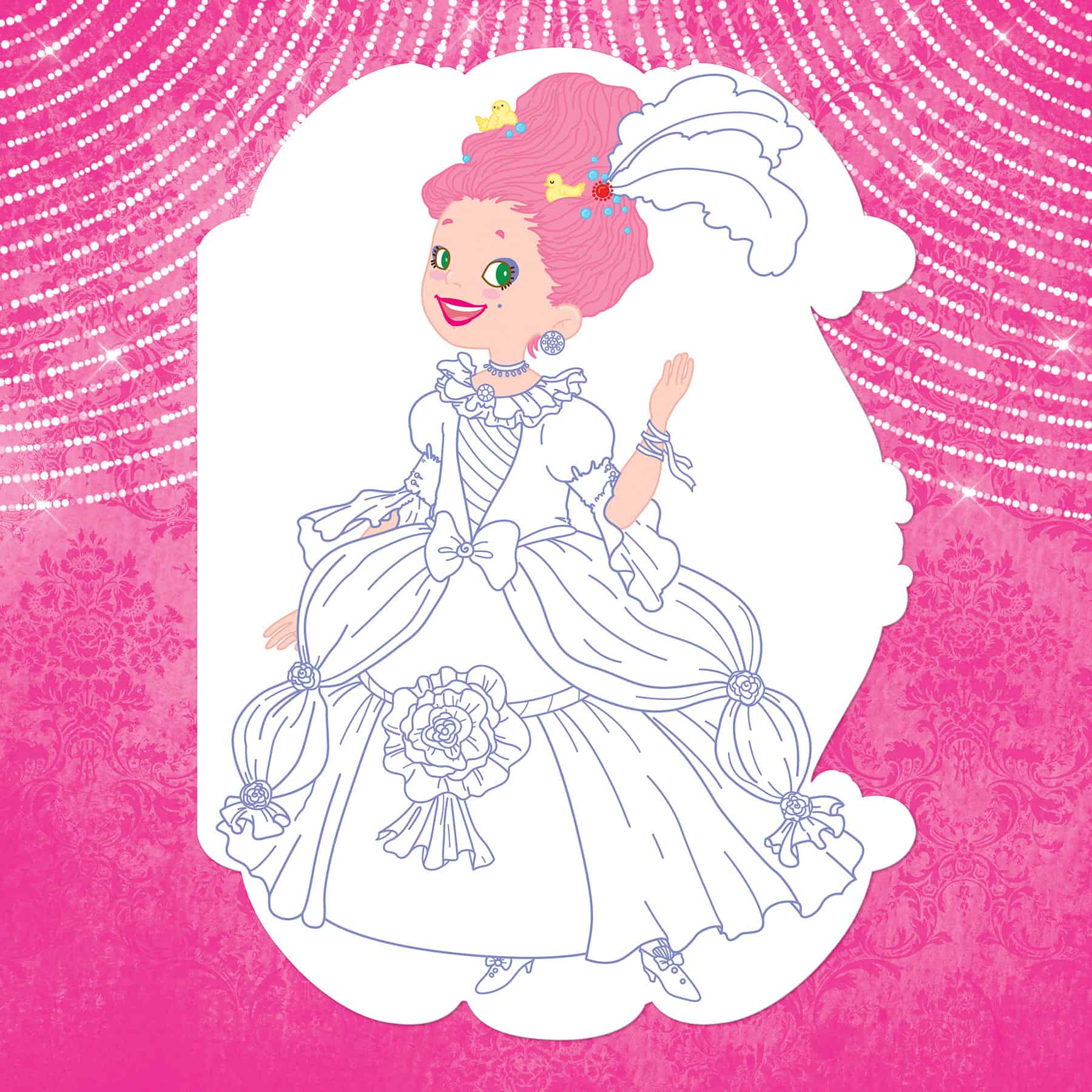 Whimsical princess coloring page featuring a fairy tale princess in a ball gown, ready for kids' creative coloring activities.