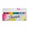 Brightly colored Sharpie markers in a box, featuring 24 assorted permanent markers for art and writing.