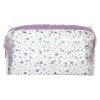 Clear cosmetic bag with star pattern and purple zipper, perfect for makeup and accessories. Designed by The Wraperie for stylish storage solutions.