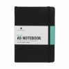 A5 ruled notebook with black cover, elastic band, and inside back pocket, ideal for note-taking and organization. Perfect stationery for students and professionals.