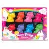 Vibrant set of unicorn-shaped crayons in bright colors including yellow, red, pink, purple, blue, and green, designed for creative children’s art projects and coloring activities.