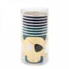 Colorful stack of pirate-themed paper cups with skull and crossbones design, ideal for parties and events. Perfect for serving beverages with a fun and pirate-inspired touch.