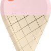 Cream ice cream cone with pink scoop topped with a cherry and green leaf, in a paper cone with a checkered pattern, optimized for dessert and ice cream shop SEO.