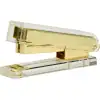 Elegant gold and clear acrylic stapler with sleek modern design, ideal for stylish office or home workspace. Perfect for neatly fastening papers with sophisticated aesthetic appeal.