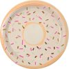 Colorful paper plate with sprinkles design, perfect for birthday parties and celebrations, featuring pink, gold, and green accents on a cream background.