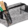 Colorful desk organizer holding pens, rulers, and stationery supplies, perfect for office or school use.