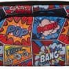 Colorful comic book superhero pattern backpack featuring bold "POW," "BOOM," "BANG" graphics, perfect for kids and teens, ideal for school or casual use.