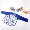 Colorful kids' apron with playful paint-themed prints, perfect for arts and crafts activities. Includes non-toxic finger paints, making it ideal for children's creative projects and art fun at home or school.