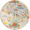 Vibrant illustrated paper plate featuring whimsical clouds, rainbows, flowers, and cheerful elements, perfect for fun parties and gatherings. Bright, colorful design with playful and positive imagery from The Wraperie.