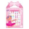 Cute girl ballerina wearing pink tutu with colorful stick-on earrings for girls, fun and fashionable jewelry accessories for kids, perfect for dress-up and creative play.