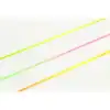 Thin colorful flexible straws in bright green, pink, yellow, and orange on a white background.