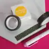 Nutmeg and arlo decorative washi tape set with black and yellow pattern, perfect for scrapbooking and crafts at The Wraperie.