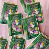 Vibrant flower seed packet designs for "Flowers of the Meadow" by Katie Daisy, featuring colorful wildflowers on a deep green background, perfect for garden enthusiasts and flower lovers.
