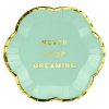 Colorful balloon with gold border and motivational quote "Never Stop Dreaming" for celebration or event decoration. Ideal for inspiring messages and party decor.