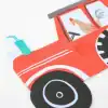 Colorful paper tractor craft with a chicken illustration, perfect for kids' arts and crafts, farm-themed activities, or educational projects at The Wraperie. Fun and creative farm animal decor.