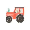 Colorful cartoon tractor with a chicken inside, showcasing farm-style food wraps and catering services at The Wraperie. Perfect for eco-friendly, sustainable meal wraps for events and parties.