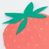 Bright strawberry-themed foam cutout with green leaves, ideal for party decorations and creative craft projects, showcasing vibrant colors and playful design.